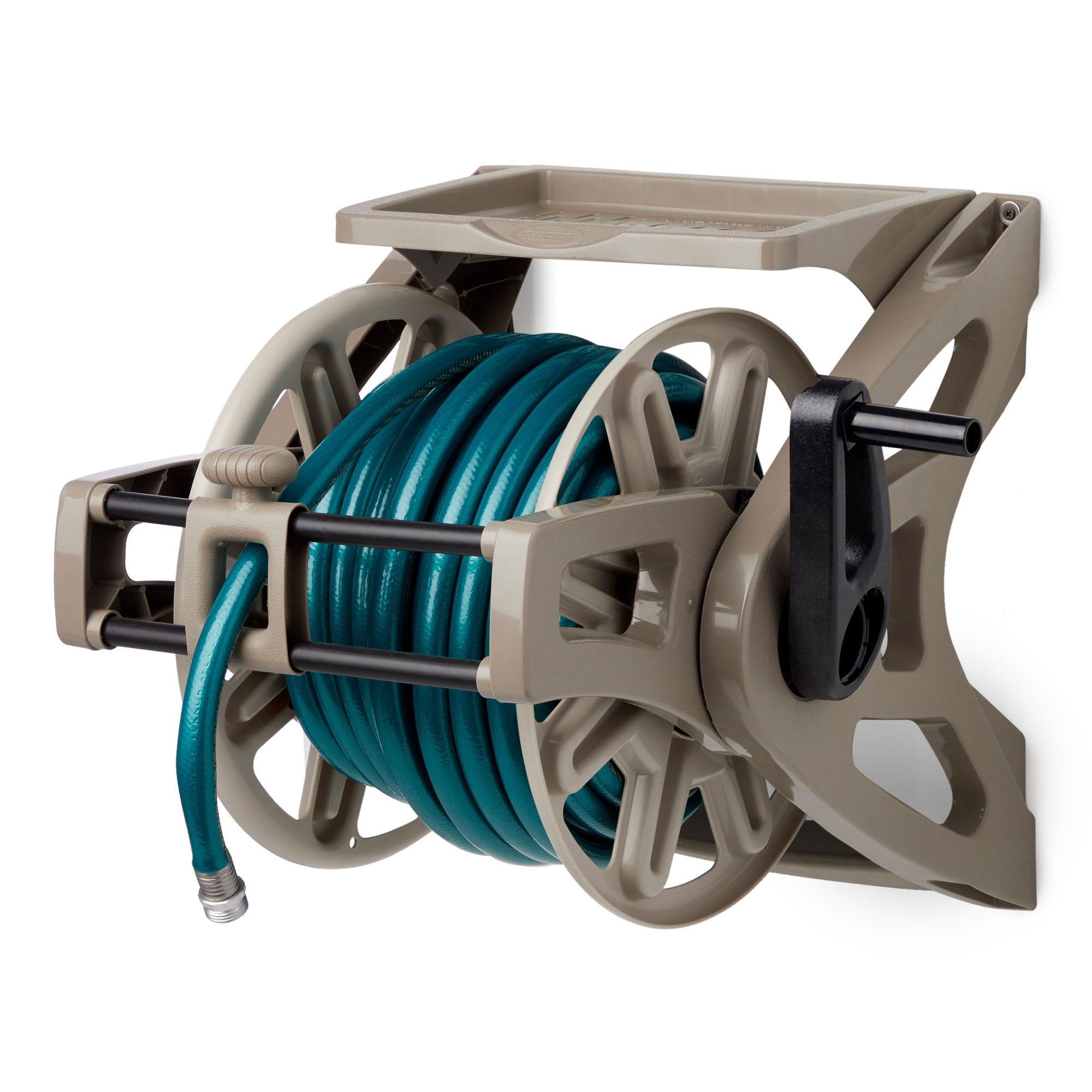 Suncast 175 Foot Slide Trak Garden Hose Wall Mounted Hose Reel, Java (Open Box)