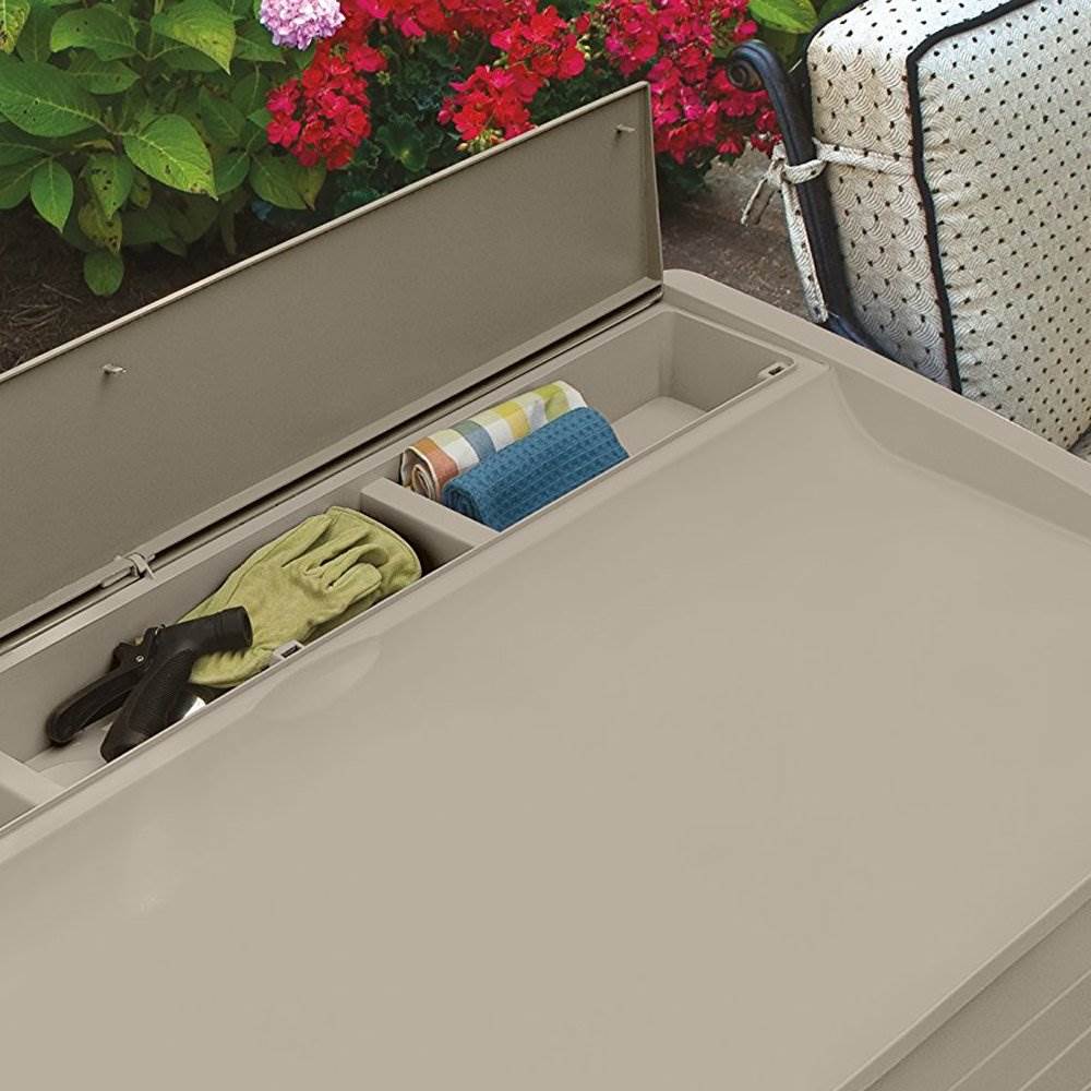 Suncast 127 Gallon Capacity Resin Patio Storage Deck Box w/ Seat, Taupe (Used)