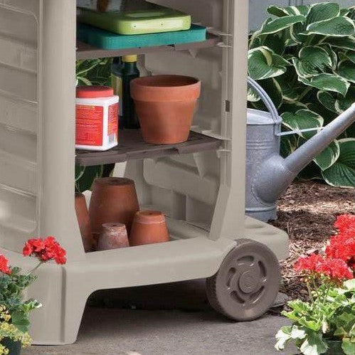 Suncast Portable Outdoor Garden Center Station Tool Cart, Light Taupe (Open Box)