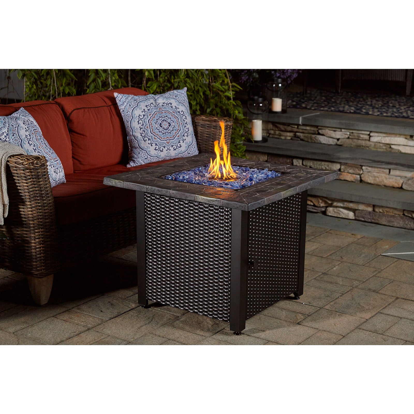 Endless Summer Gas Outdoor Fire Table w/Resin Mantel, Blue Fire Glass - VMInnovations