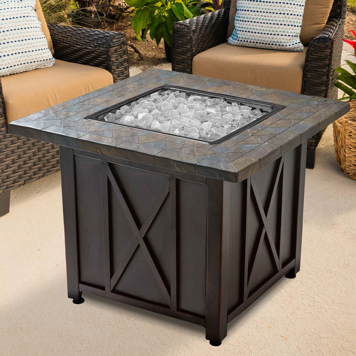 Blue Rhino Outdoor Propane Gas White Lava Rock Patio Fire Pit (Open Box)