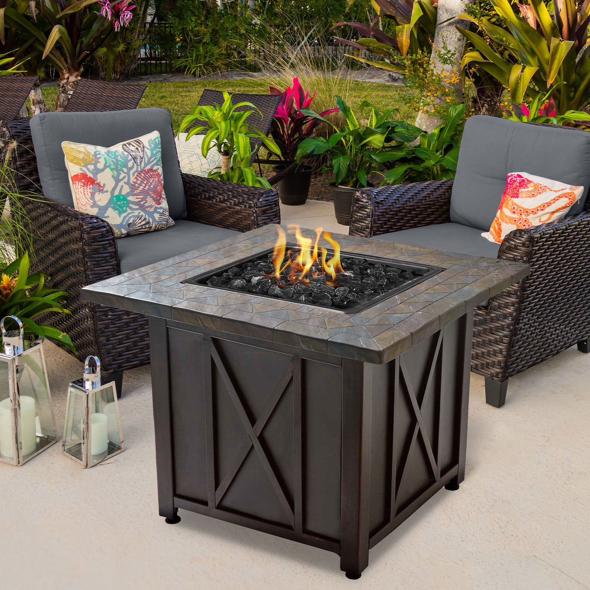 Endless Summer 30,000 BTU LP Gas Outdoor Patio Fire Pit Table w/Black Fire Glass - VMInnovations