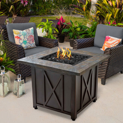 Endless Summer 30,000 BTU LP Gas Outdoor Patio Fire Pit Table w/Black Fire Glass - VMInnovations