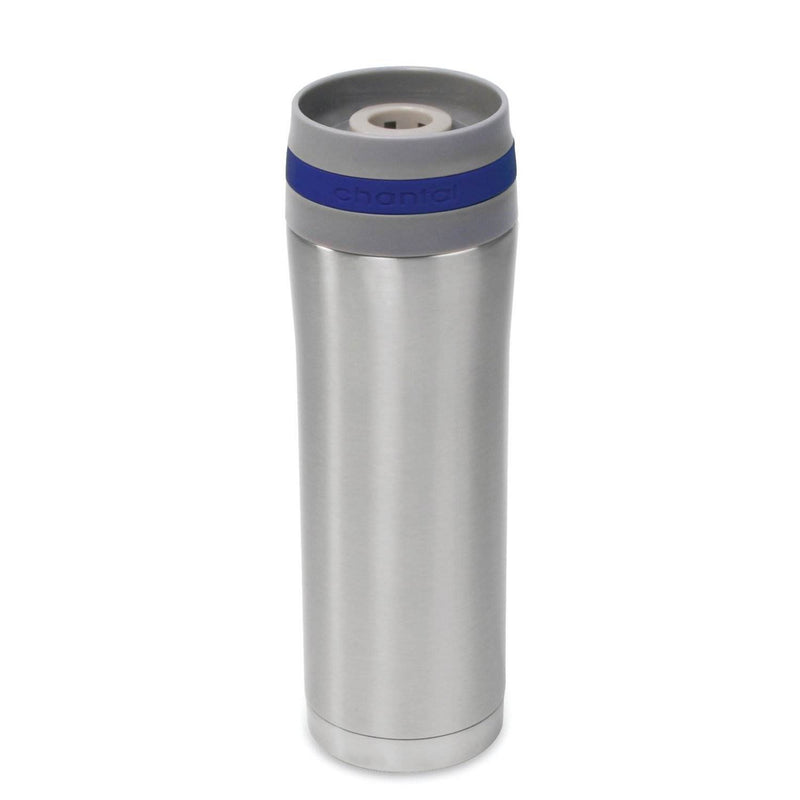 Chantal 15 Ounce Stainless Steel Vacuum Insulated Easy Beverage Travel Mug, Blue
