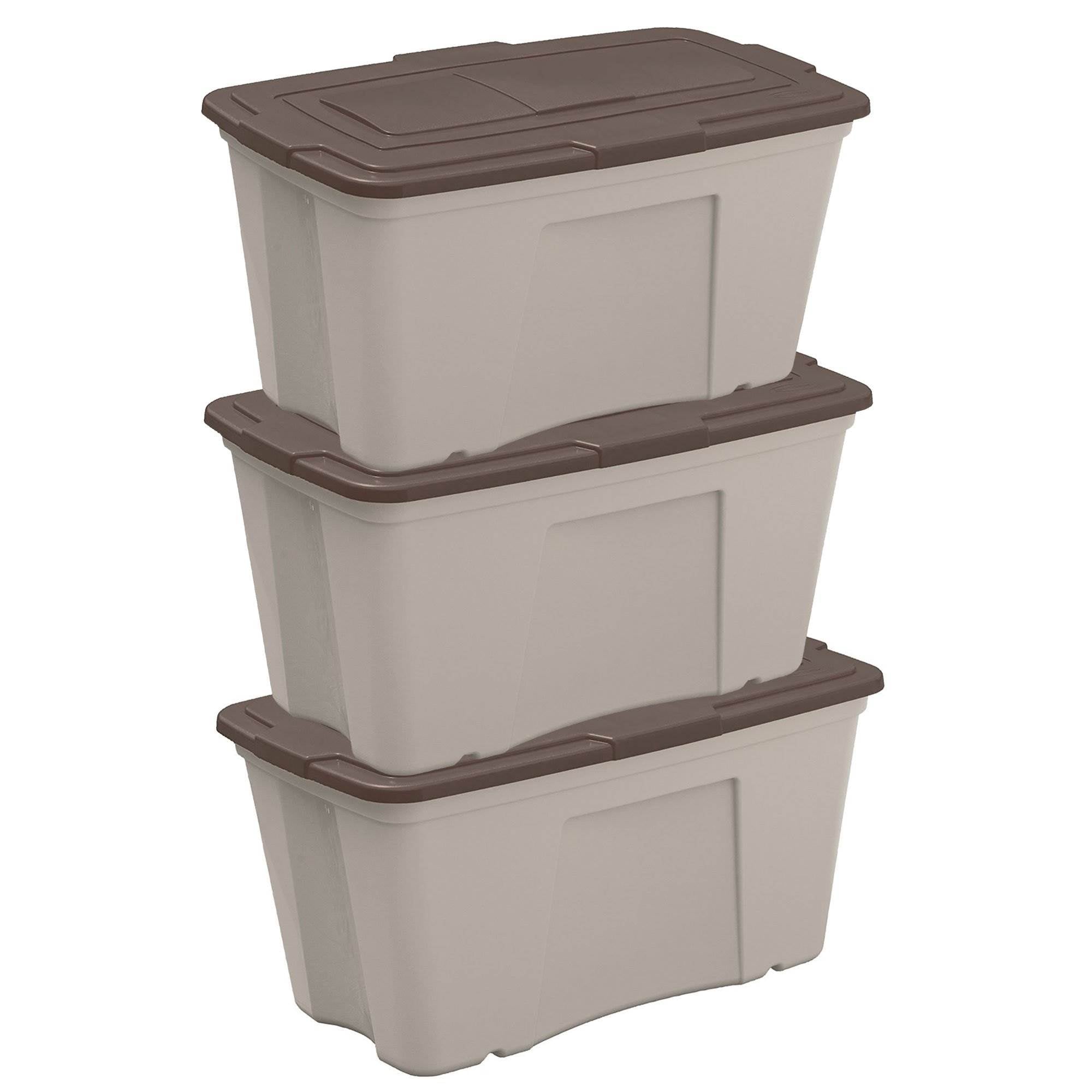 Suncast 50 Gallon Taupe Outdoor Accessory Storage Bin w/ Lid, 3 Pack (Open Box)