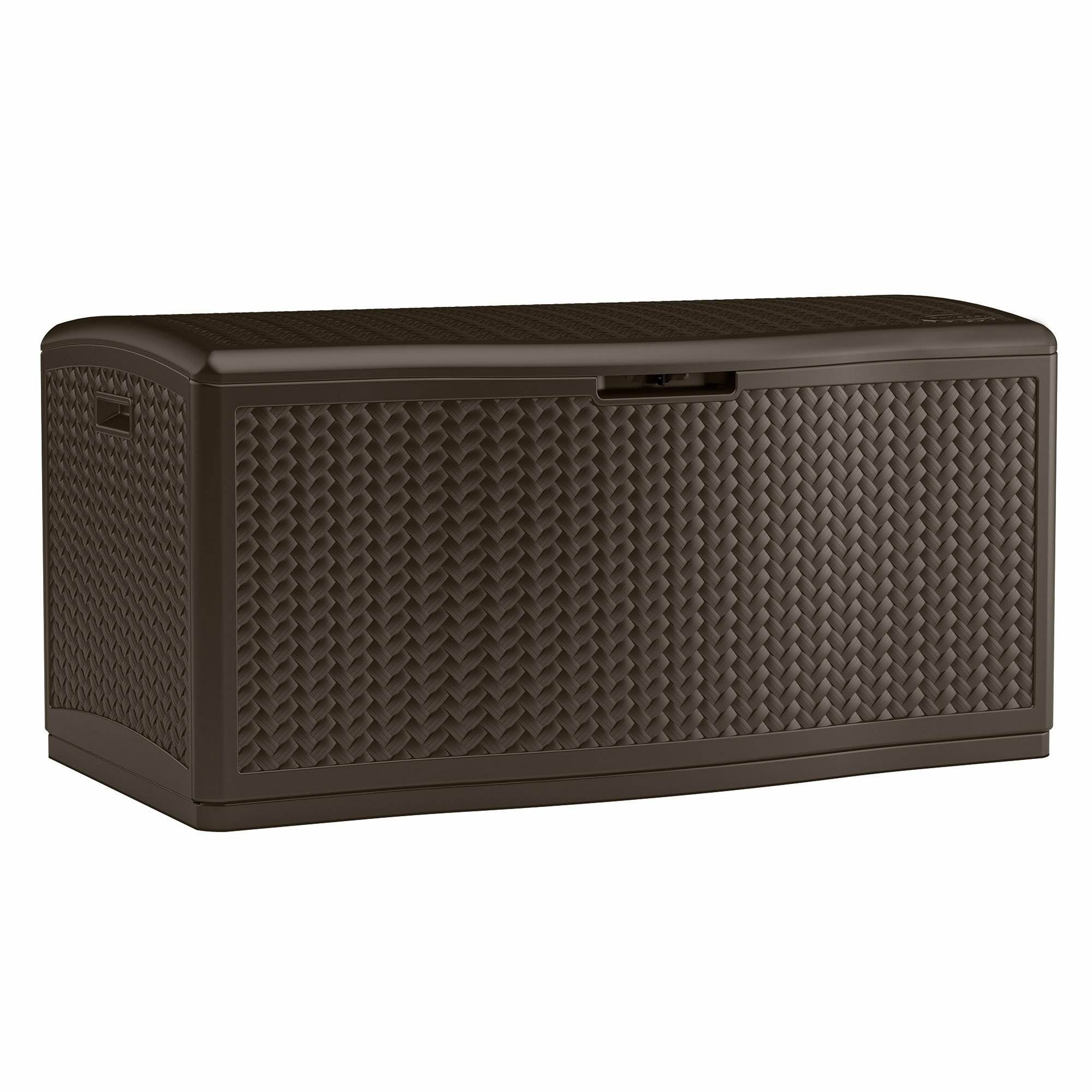 Suncast 124 Gal Extra Large Wicker Resin Outdoor Patio Storage Deck Box, Java