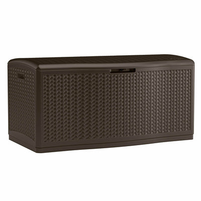 Suncast 124 Gal Extra Large Wicker Resin Outdoor Patio Storage Deck Box, Java