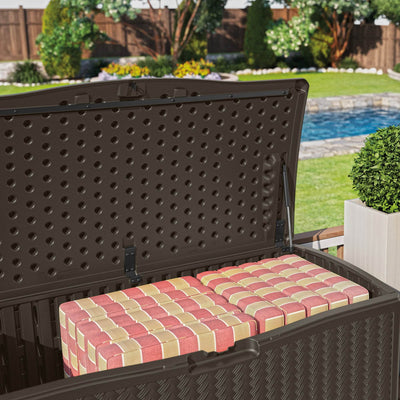 Suncast 124 Gal Extra Large Wicker Resin Outdoor Patio Storage Deck Box, Java