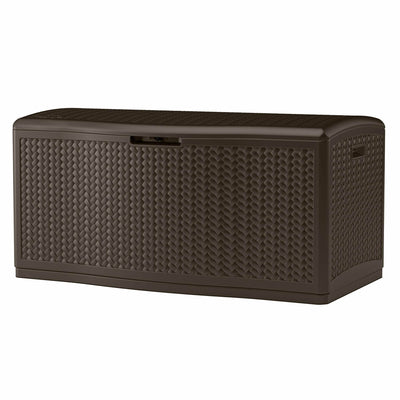 Suncast 124 Gal Extra Large Wicker Resin Outdoor Patio Storage Deck Box, Java
