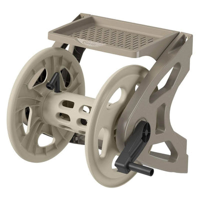 Suncast Handler 200 Ft Resin Wall Mounted Outdoor Garden Hose Reel, Taupe (Used)