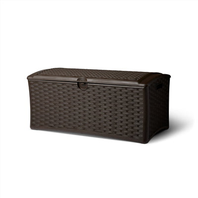 Suncast 72 Gallon Capacity Resin Wicker Outdoor Patio Storage Deck Box, Brown
