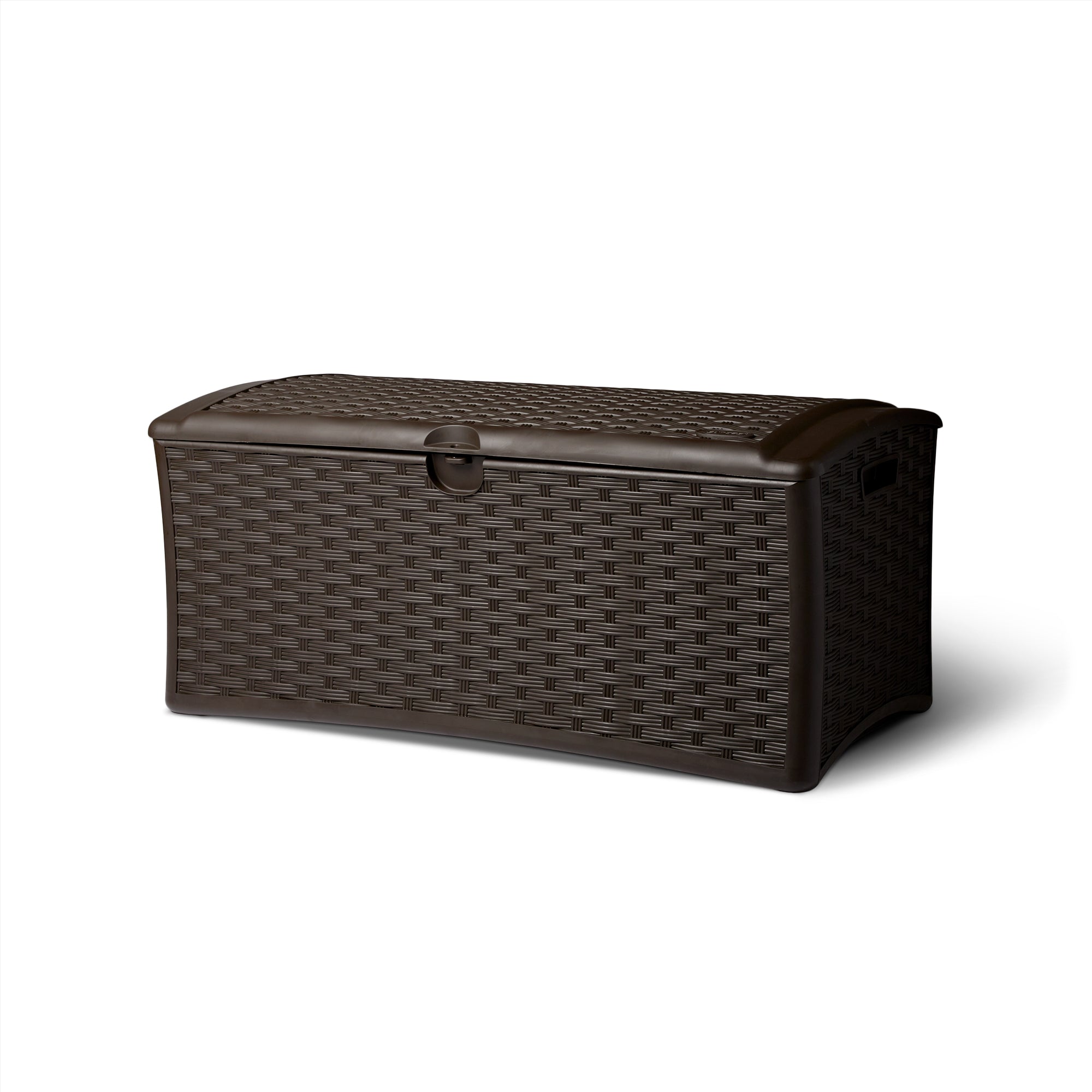 Suncast 72 Gallon Capacity Resin Wicker Outdoor Patio Storage Deck Box, Brown (For Parts)