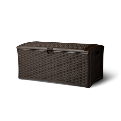 Suncast 72 Gallon Resin Wicker Outdoor Patio Storage Deck Box, Brown (2 Pack)