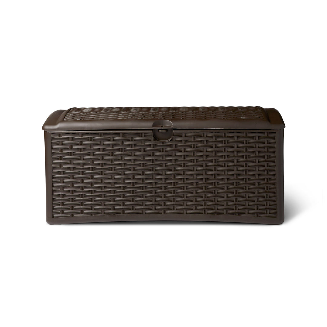 Suncast 72 Gallon Resin Wicker Outdoor Patio Storage Deck Box, Brown (2 Pack) - VMInnovations