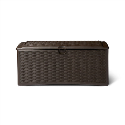 Suncast 72 Gallon Capacity Resin Wicker Patio Storage Deck Box, Brown (Used)