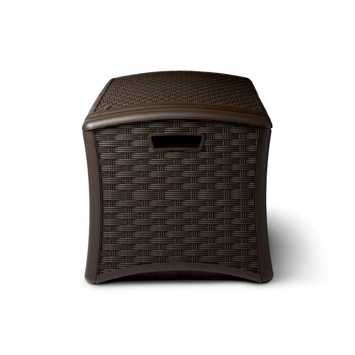 Suncast 72 Gallon Capacity Resin Wicker Outdoor Patio Storage Deck Box, Brown