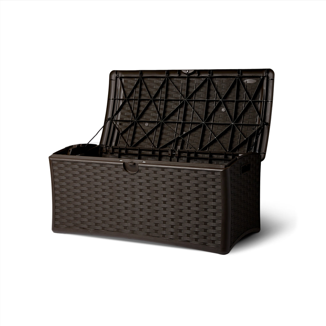 Suncast 72 Gallon Resin Wicker Outdoor Patio Storage Deck Box, Brown (2 Pack) - VMInnovations