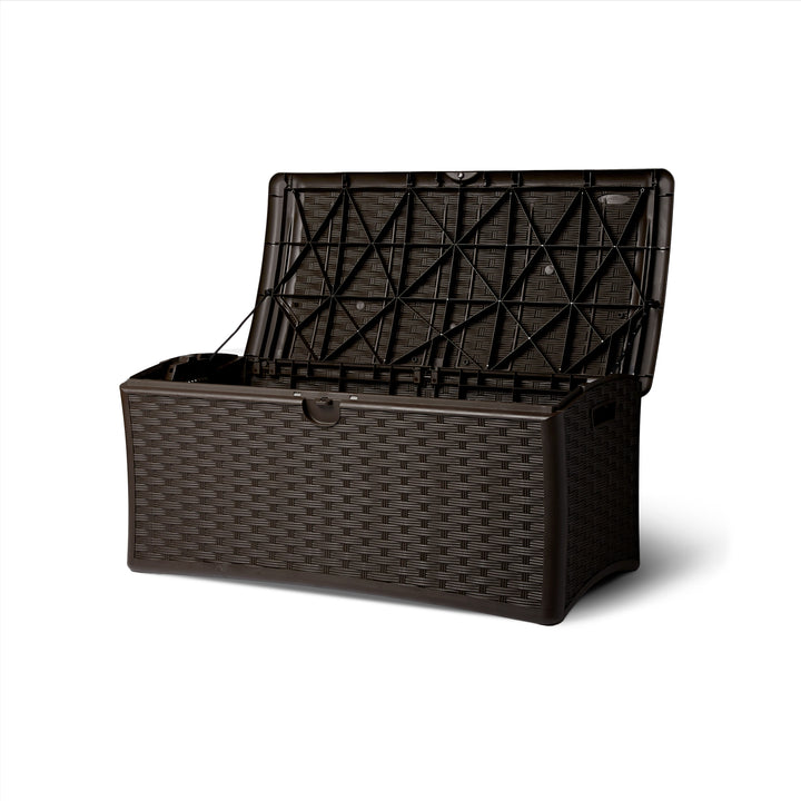 Suncast 72 Gallon Resin Wicker Outdoor Patio Storage Deck Box, Brown (2 Pack) - VMInnovations