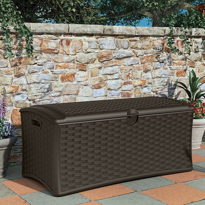 Suncast 72 Gallon Capacity Resin Wicker Patio Storage Deck Box, Brown (Used)