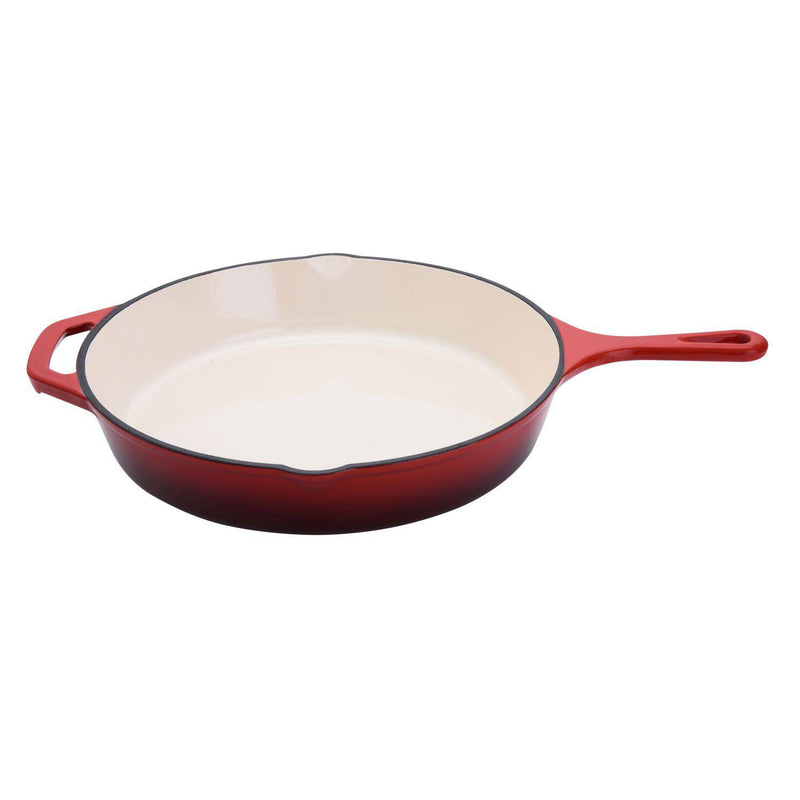 Hamilton Beach 12 Inch Enameled Coated Solid Cast Iron Frying Pan Skillet, Red