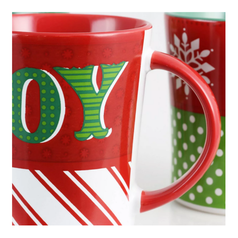 Gibson Home 94774.01 Holiday Wrap Assorted 4 Piece 15 Ounce Mug Set, Red/Green