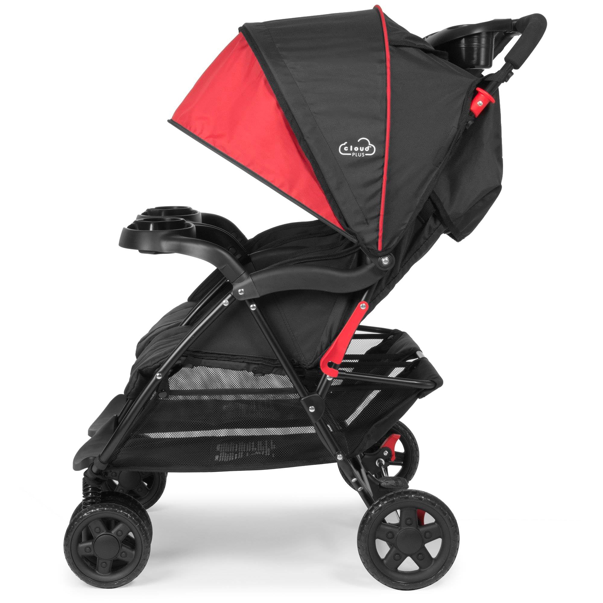 Kolcraft Cloud Plus Light Double Stroller w/ Extra Storage, Red/Black (Open Box) - VMInnovations