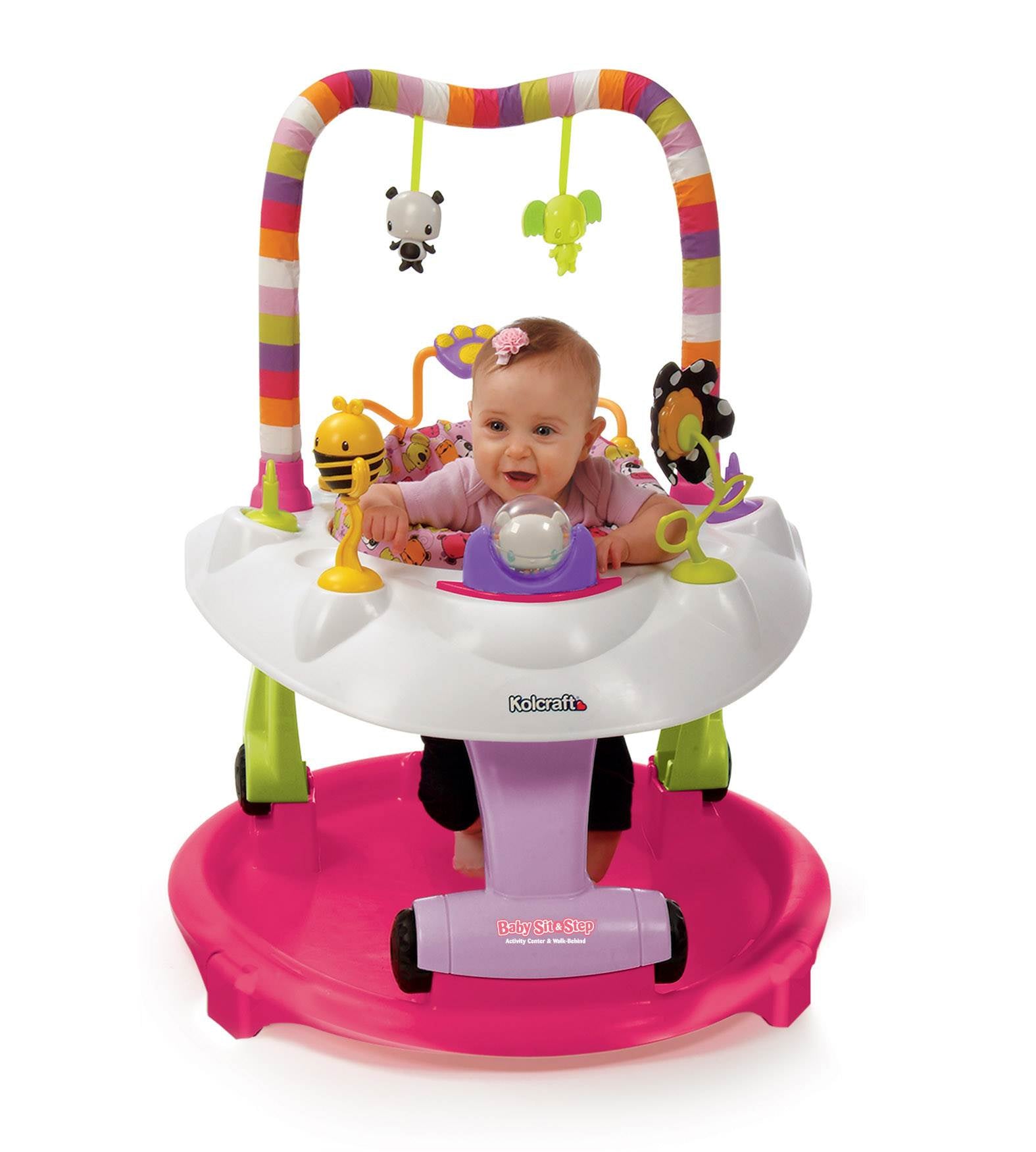 Kolcraft Baby Sit & Step Activity Center & Walker, Pink Bear Hugs (Open Box)