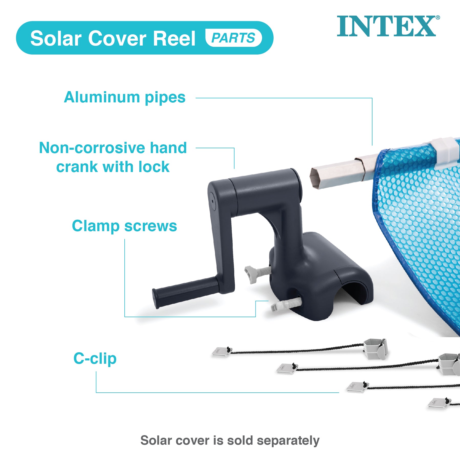 Intex Heavy Duty Aluminum Base Solar Pool Cover Reel, Black (Open Box) (6 Pack)