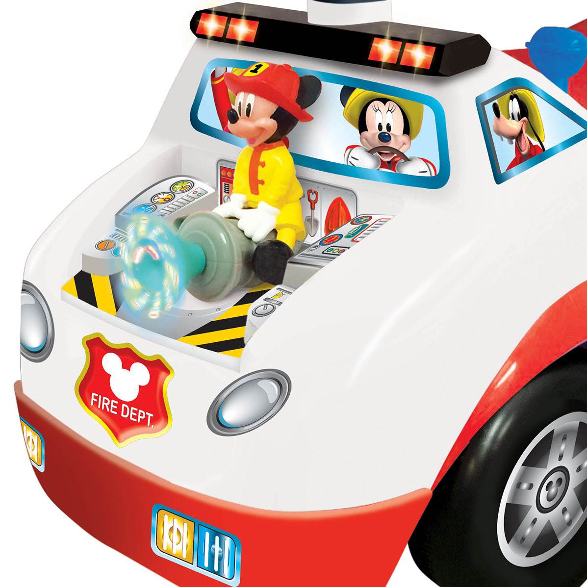 Kiddieland Disney Mickey Mouse Fire Truck Activity Ride On Car, Red (For Parts)
