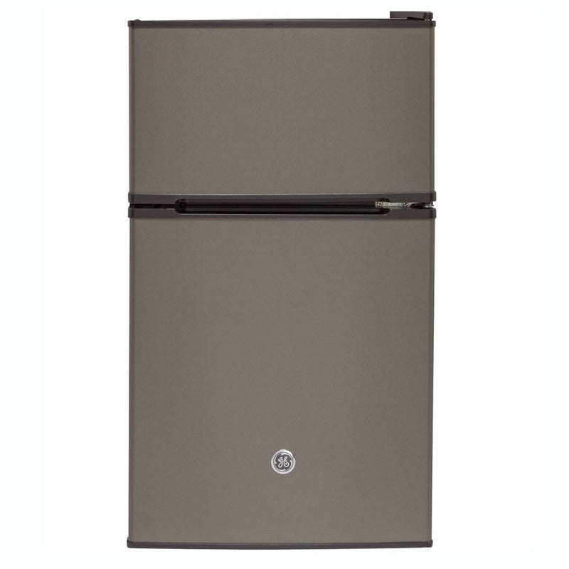 GE 3.1 Cubic Feet 2 Door Glass Shelf Compact Refrigerator in Spotless Steel