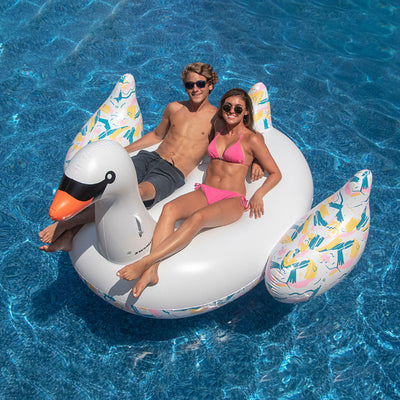 Swimline Giant 76" Inflatable Ride On Swan Swimming Pool Floating Water Raft - VMInnovations