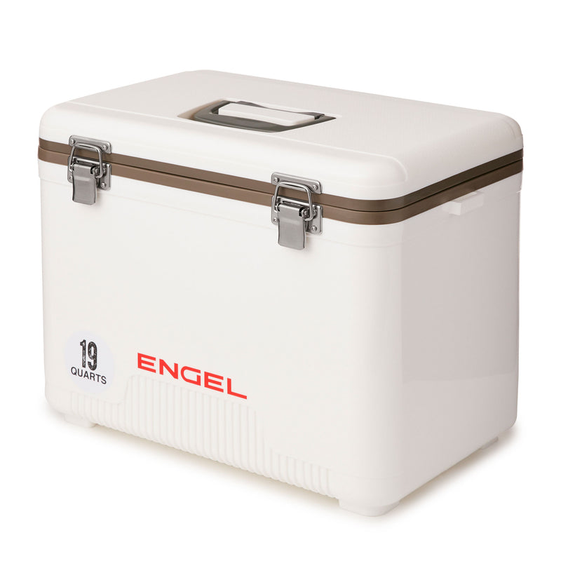ENGEL 19 Qt Air Tight Dry Box & Insulated Ice Cooler with Shoulder Strap, White