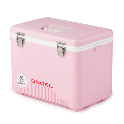 ENGEL 19 Quart Fishing Live Bait Dry Box Ice Cooler with Shoulder Strap, Pink