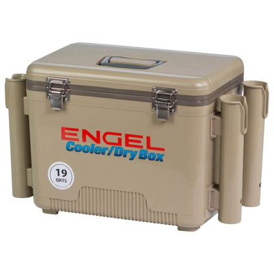 ENGEL 19 Quart Fishing Rod Holder Attachment Insulated Dry Box Cooler, Tan - VMInnovations