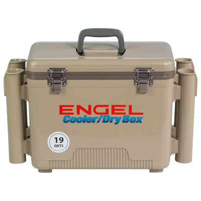 ENGEL 19 Quart Fishing Rod Holder Attachment Insulated Dry Box Cooler, Tan - VMInnovations