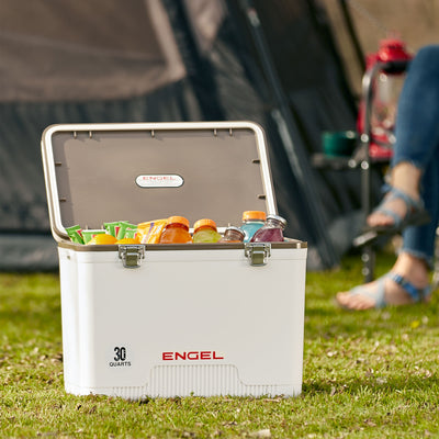 ENGEL 30-Qt 48 Can Leak-Proof Compact Insulated Airtight Drybox Cooler, White