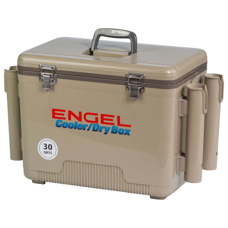 ENGEL 30-Qt 48 Can Leak-Proof Insulated Airtight Drybox Cooler w/ 4 Rod Holders - VMInnovations