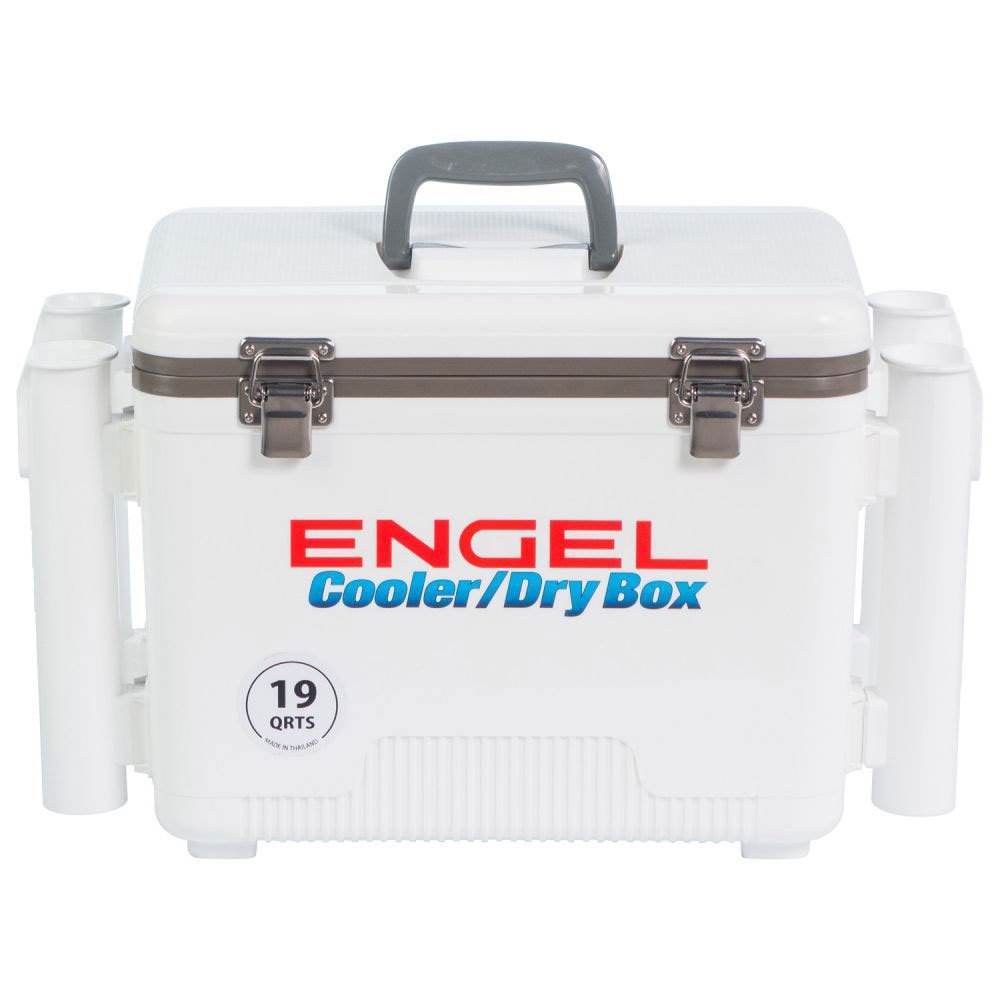 Engel 19 Quart Fishing Rod Holder Attachment Dry Box Ice Cooler, White (Used)