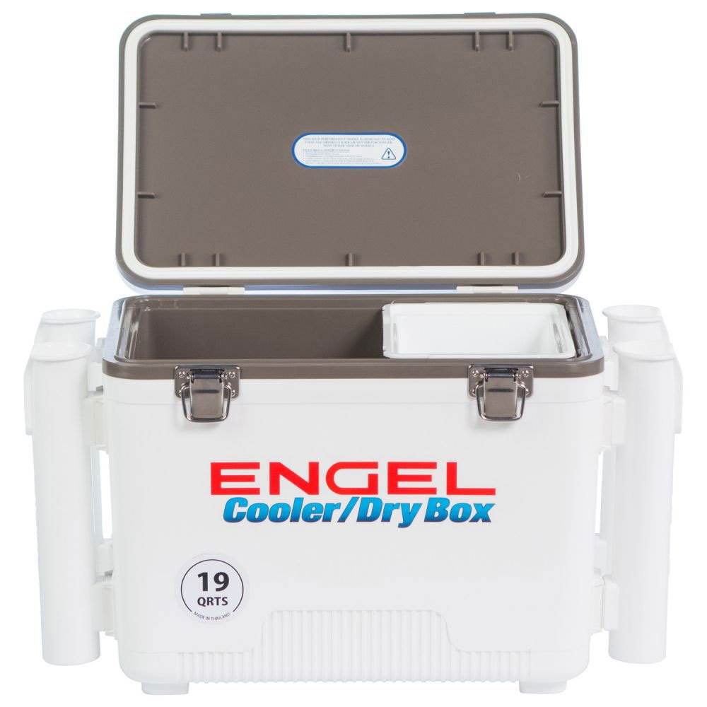 Engel 19 Quart Fishing Rod Holder Attachment Dry Box Ice Cooler, White (Used)