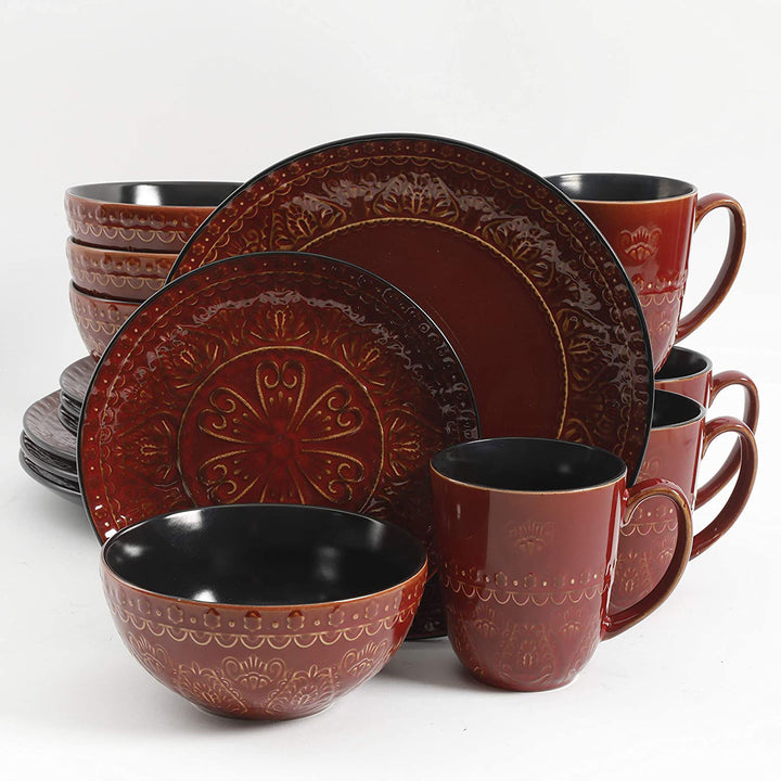 Gibson Elite Milanto Durable Stoneware Glazed, 16-Piece Set, Red (Open Box)