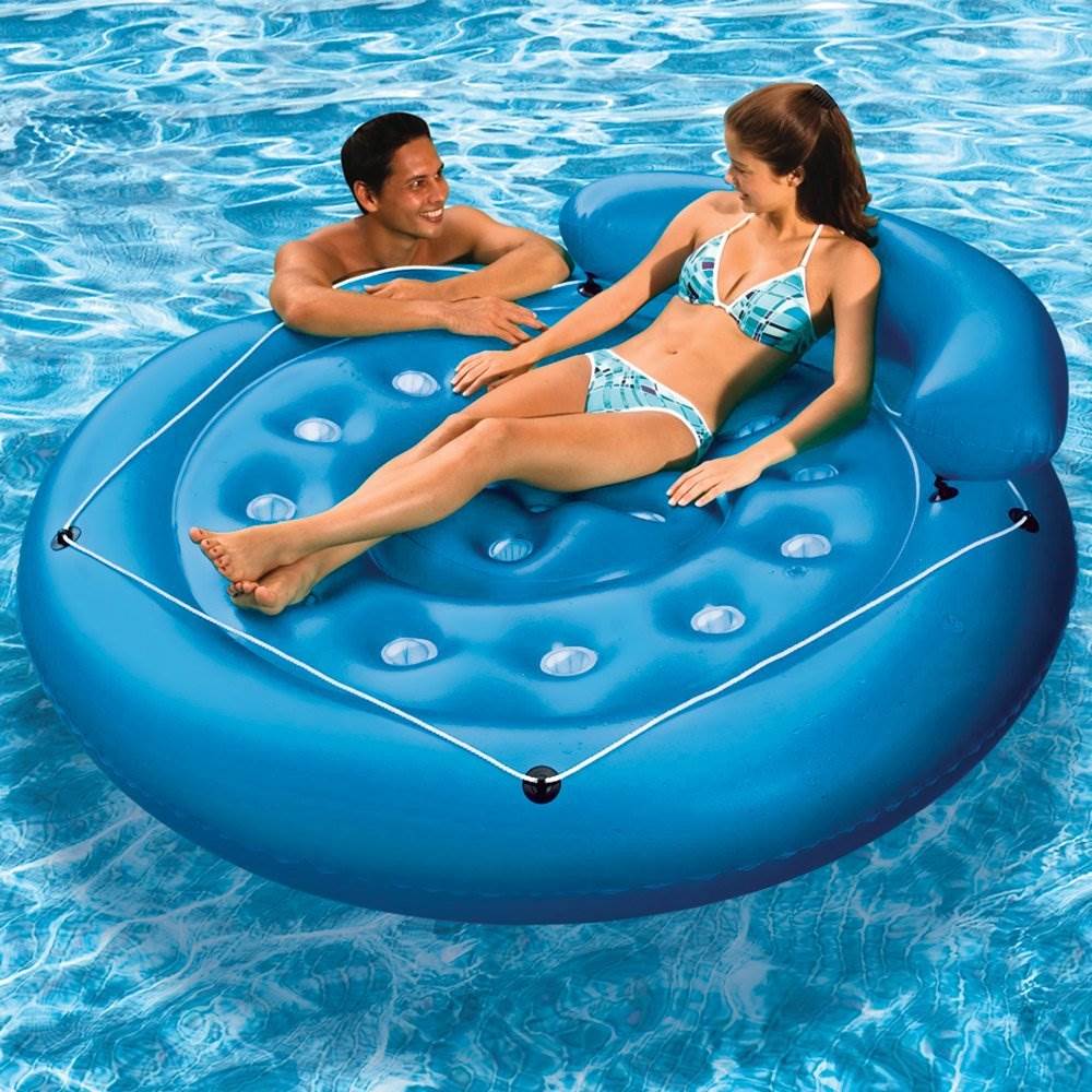 Poolmaster French Pocket Convertible Pool Inflatable Island, Blue (Open Box)