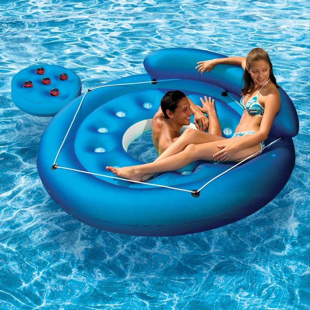 Poolmaster French Pocket Convertible Pool Inflatable Island, Blue (Open Box)