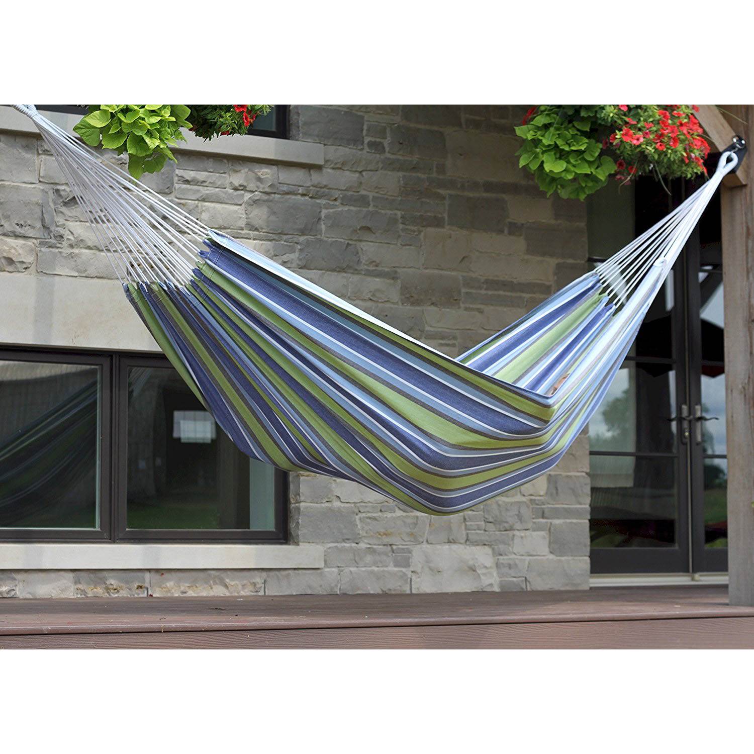 Vivere Brazilian Style Cotton One Person Outdoor Backyard Patio Hammock, Oasis