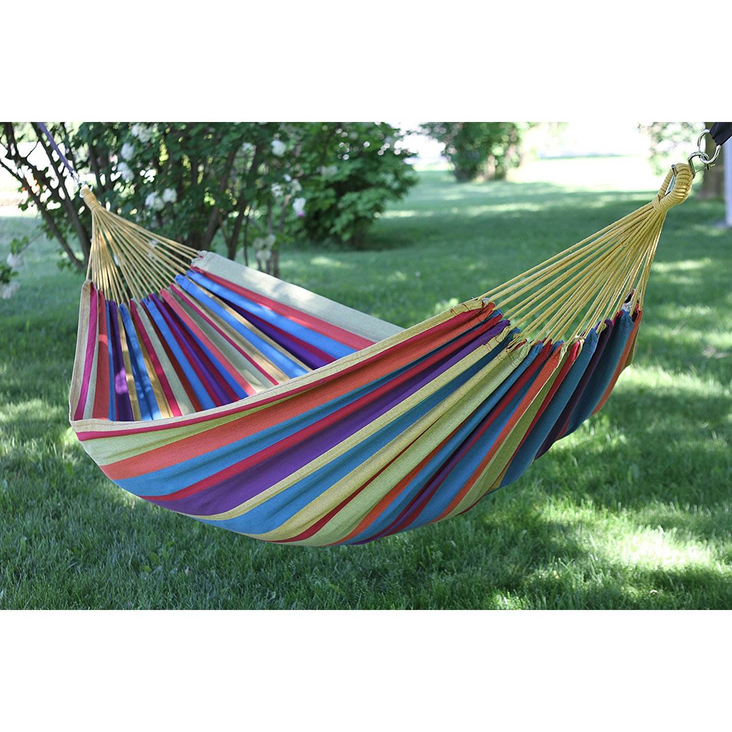 Vivere Brazilian Style Double Cotton Woven Outdoor Swinging Hammock, Tropical