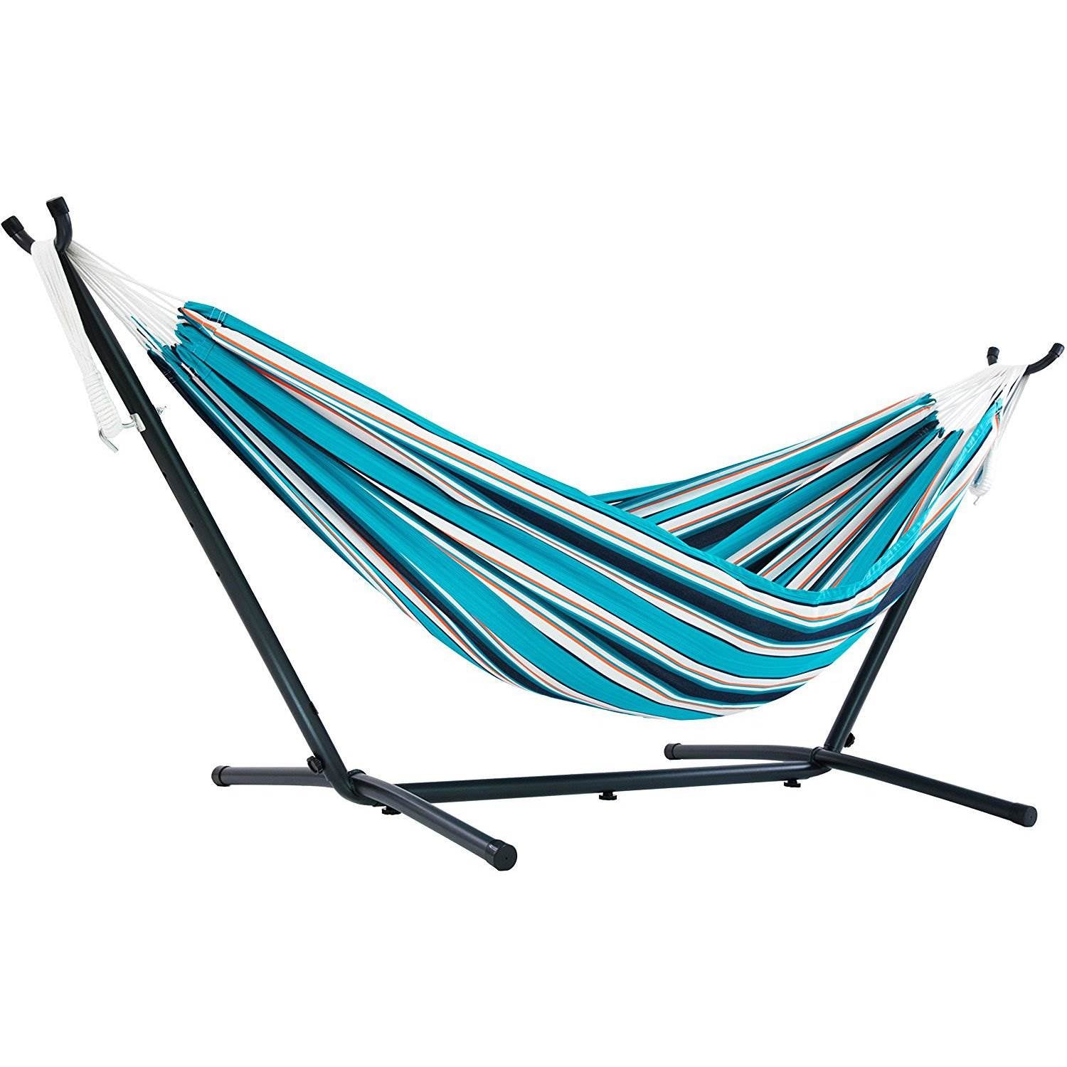 Vivere Double Sunbrella Hammock w/Stand, Portable Outdoor Lounge, Token Surfside (Open Box)