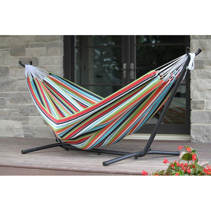 Vivere C9SUNT Sunbrella 2 Person Hammock with Steel Frame Stand, Token Surfside