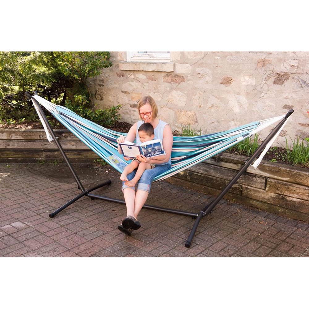 Vivere C9SUNT Sunbrella 2 Person Hammock with Steel Frame Stand, Token Surfside