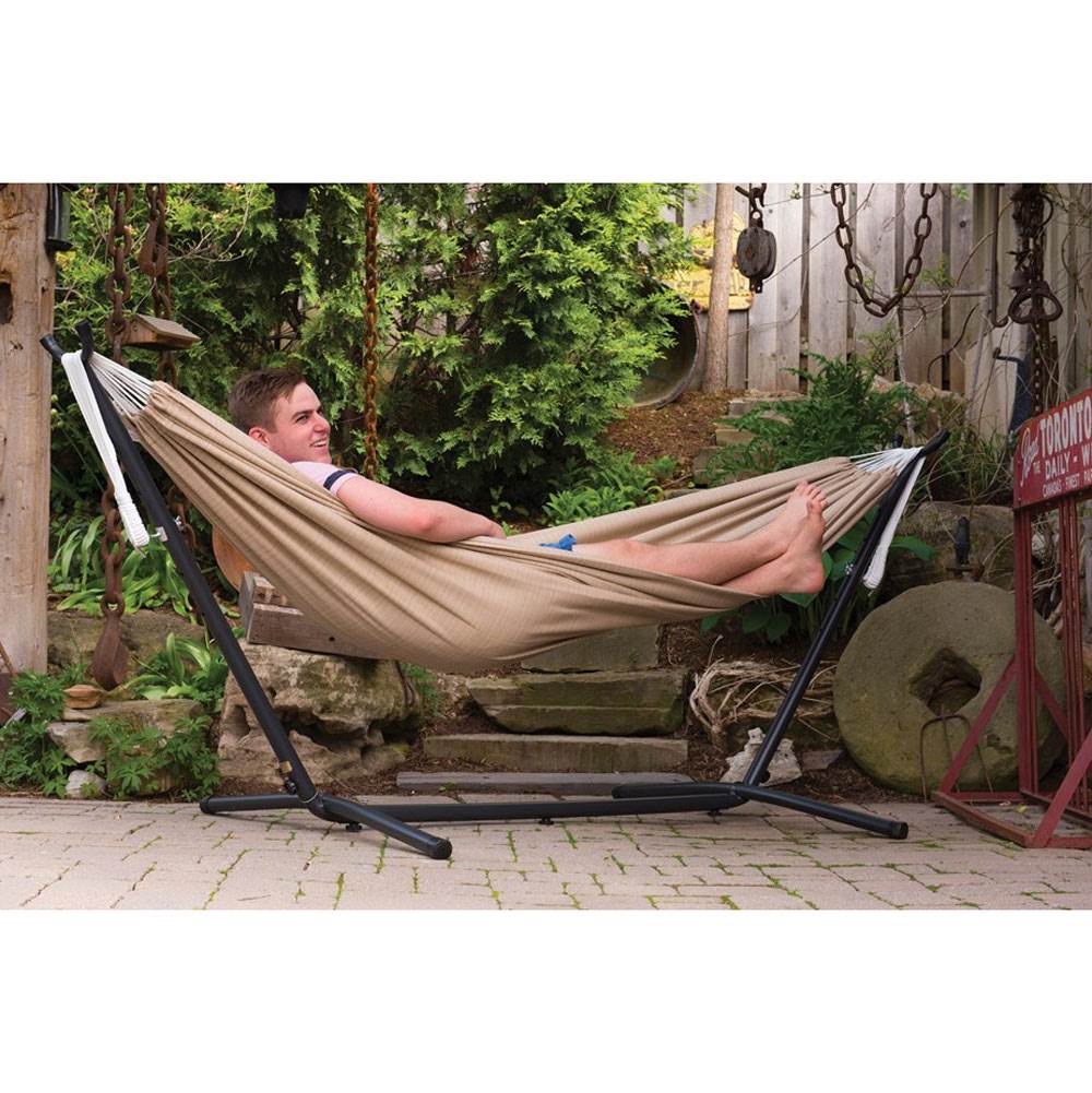 Vivere C9SUNT Sunbrella 2 Person Hammock with Steel Frame Stand, Token Surfside
