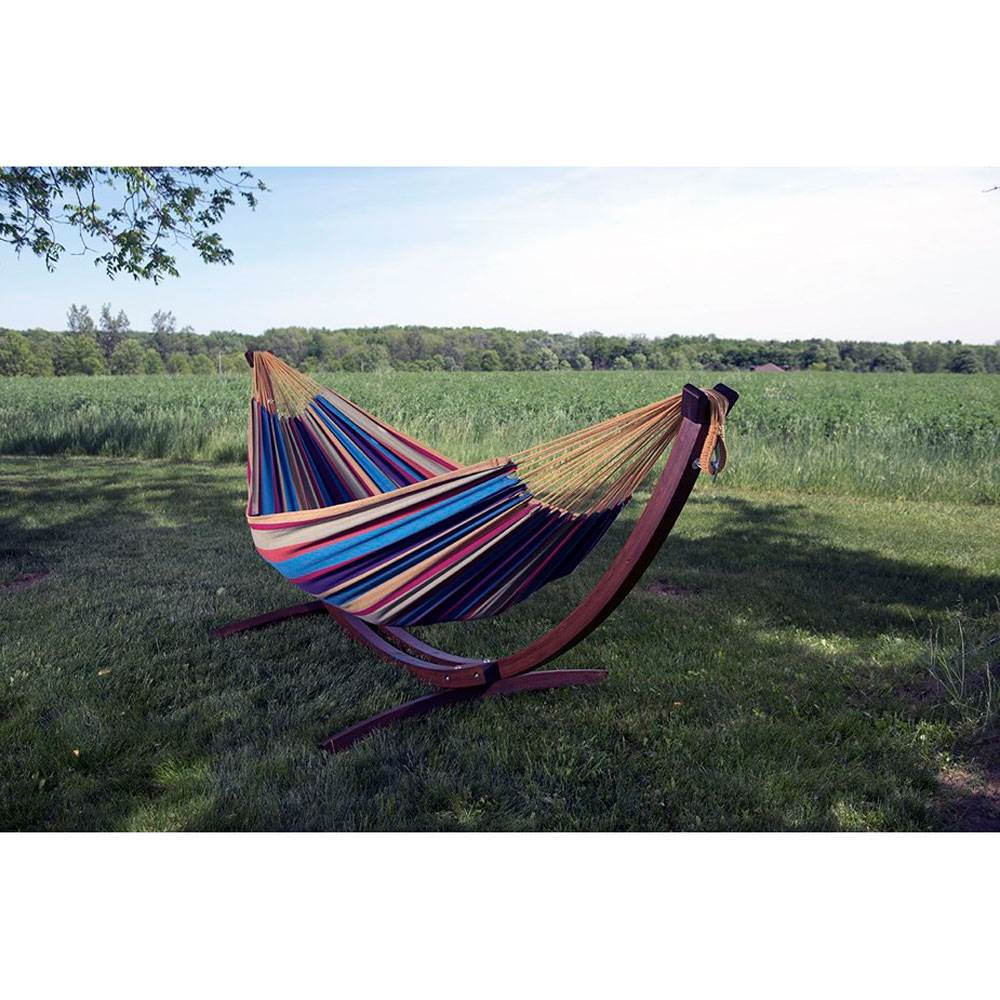 Vivere C8SPCT Double Cotton 2-Person Adult Hammock with Solid Pine Stand, Retro