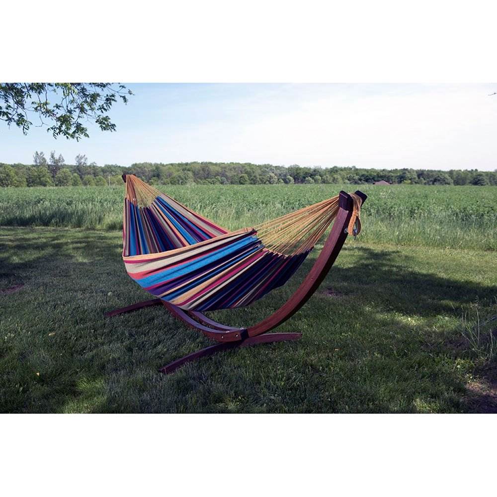 Vivere C8SPCT Double Cotton 2-Person Hammock with Solid Pine Stand, Tropical